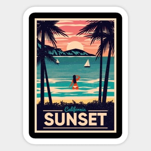 Retro California Sunset Sticker